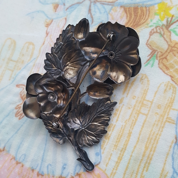 🌙Huge Sterling Blue Rhinestone Flower Brooch - Picture 5 of 15